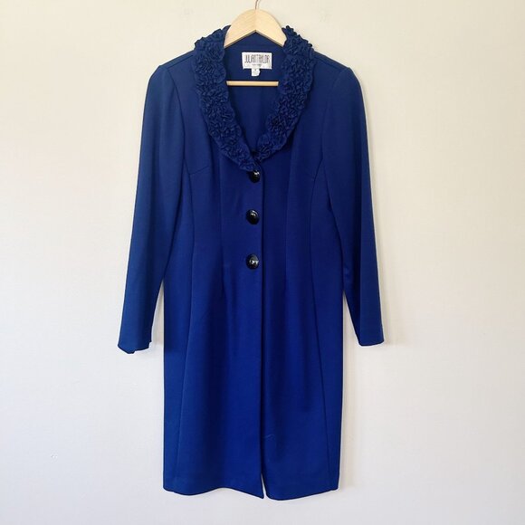 Vintage Coat - 90's Saphire Blue Ruffle Collar Jacket - Picture 1 of 10